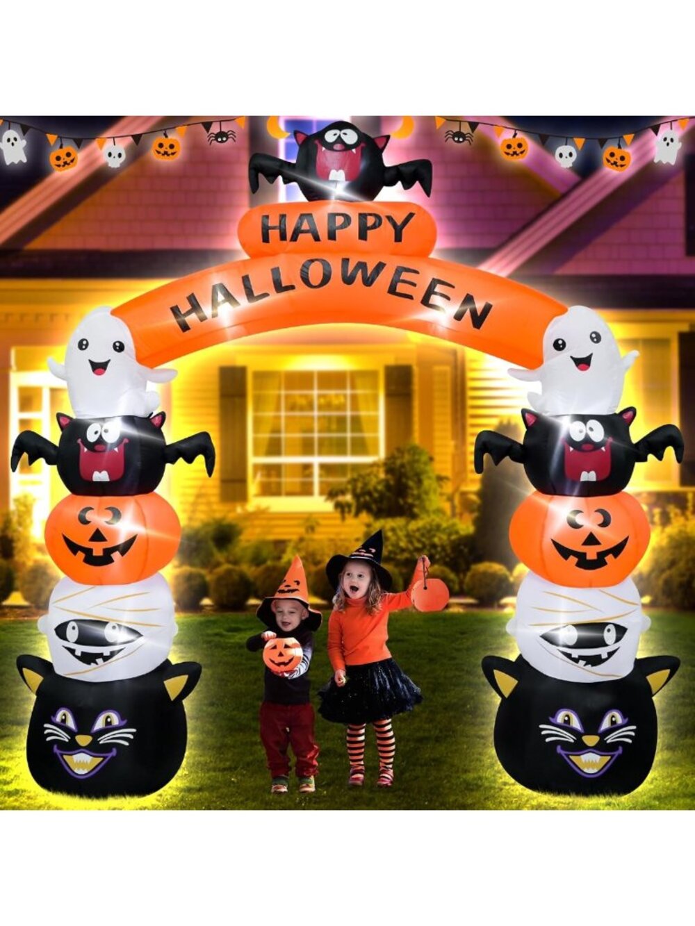8FT Inflatable Halloween Arch Decoration with LED Lights - Spooky Outdoor Decor